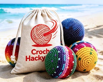 Handmade Crochet Hacky Sack,Multicolor Geometric Footbag,Crochet Hacky Sack + Cotton and Linen Pouch,Kick Ball for Stress Relief/Outdoor Fun