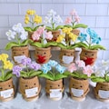 Handmade Crochet Forget me not Flowers with Hugging Heart,Emotional Support Potted Plant,Thanks Gift for Mom/Dad/Teacher/Friends/Team