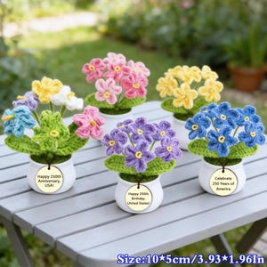 Forget-me-not Potted Plant Crocheted With Plastic White Basin+Tags,Emotional Support Plant,Thank You Gift for Mom,Supportive Gift Au Flower