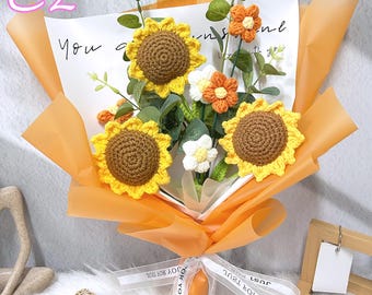 Crochet Flower Bouquet,Crocheted Sunflower/Carnation,Rose Flowers Bouquet,Knitted Flowers Bouquet,Gifts For Girlfriend,Mother's Day Gift
