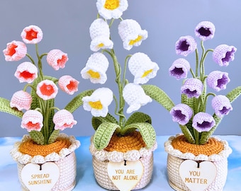 Crochet Flower in Pot,Crochet Flower Plant,Crochet Lily of he Valley,Lily Of The Valley Pot Crochet,Knit lily,Crochet Gifts with Custom Tag