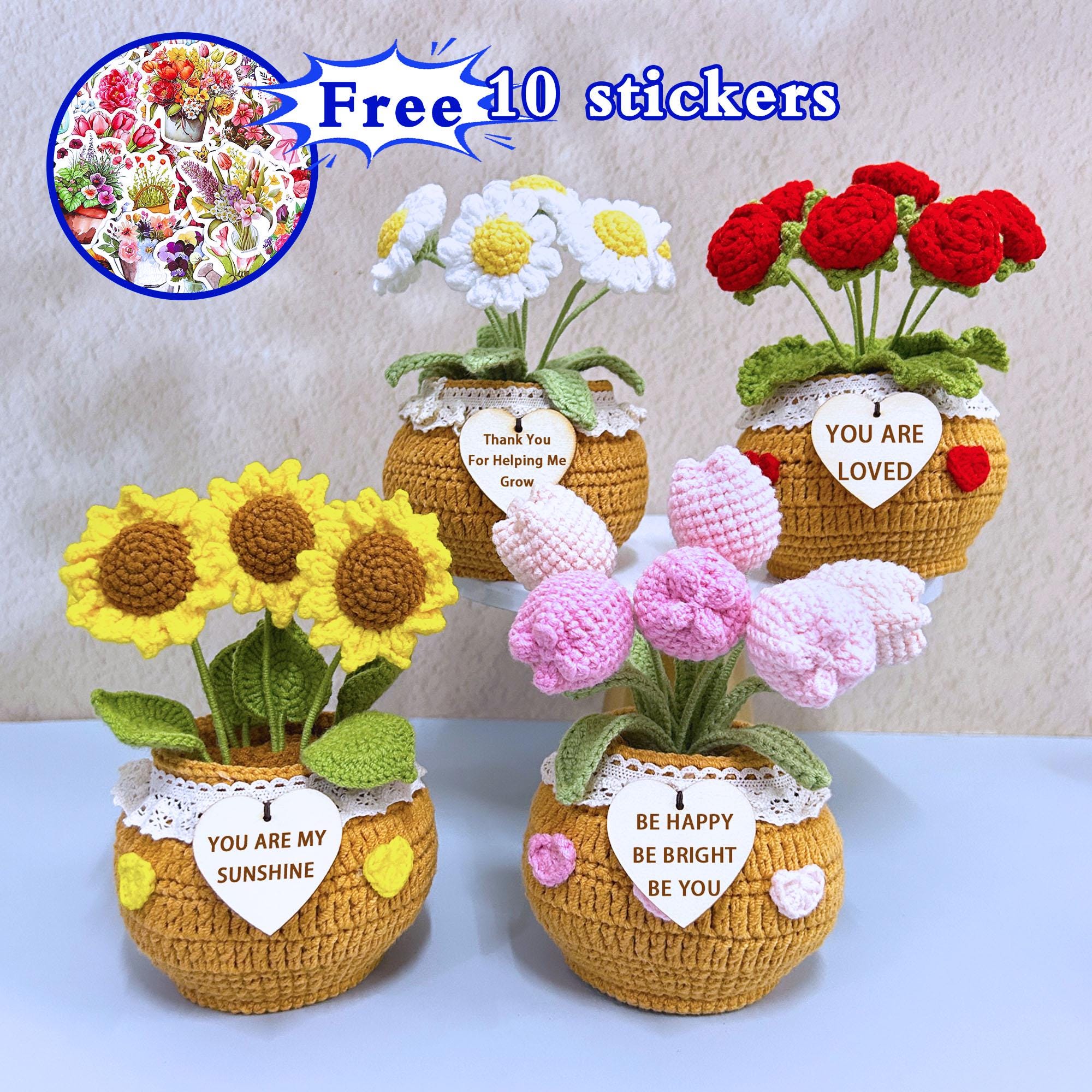 Fiori In Vaso All'uncinetto A Forma Di Girasole, Pianta Finta In Lana Lavorata A Mano, Decorazione Casa E Ufficio, Regalo Artigianale