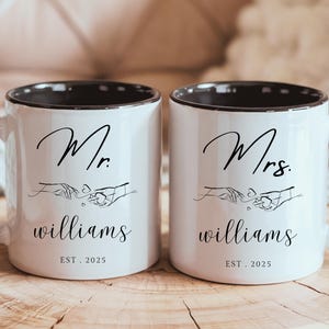 Personalized Mr and Mrs Mug – Custom Name & Date Wedding Gift, Newlywed Coffee Cups, Couple Anniversary Present, (24)