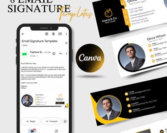 Modèles de signature d'e-mail pour l'immobilier | Lot de codes QR modifiables Canva (téléchargement instantané)
