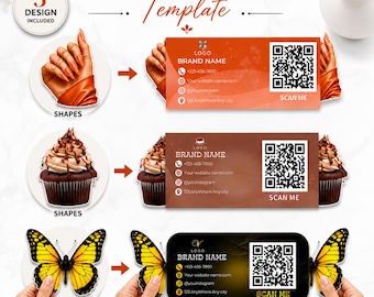 Modèles de cartes de visite pliées, papillon, cupcake, motifs pour ongles (téléchargement numérique)