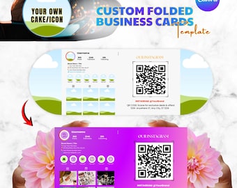 Modèle de carte de visite pliée personnalisée, code QR Instagram, éditable sur toile (imprimable)