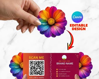 de Carte de visite pliée | Formes pop-up | Code QR modifiable Canva Design (téléchargement numérique)