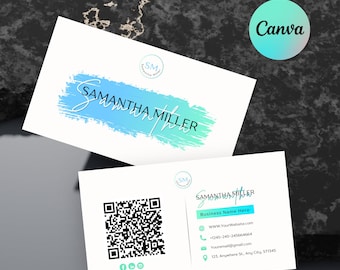 Modèle de carte de visite moderne avec code QR, carte de marque Canva modifiable (téléchargement numérique)