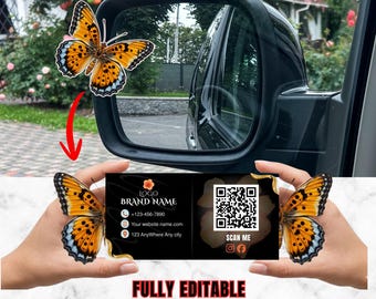 de Carte de visite papillon 3D | QR code plié découpé | Modèle Canva orange noir (téléchargement numérique)