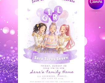 Invitation d'anniversaire Kpop | Carte Kpop Chasseuses de démons | Invitation anime Kpop (Téléchargement numérique)