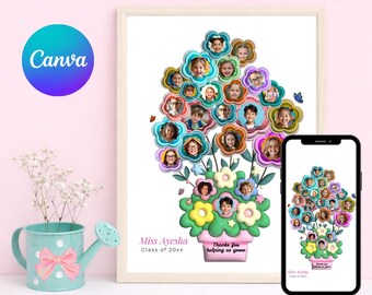 Personalized Teacher Photo Collage | 3D Flower Pot Class Gift (Digital Download)