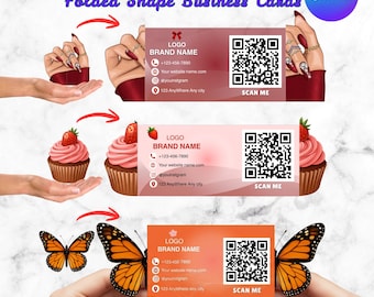 Modèles modifiables de cartes de visite pliées sur toile, papillons découpés, cupcakes, designs beauté (téléchargement numérique)
