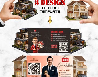 Modèle de carte de visite pour agent immobilier, flyer Canva modifiable, marketing immobilier (téléchargement numérique)