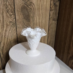 Fenton Spanish lace white glass vase ruffled 4 inches tall