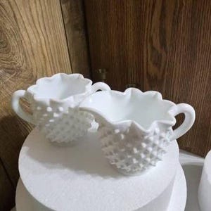 Vintage Fenton Milk Glass Hobnail Star shaped White Cream and Sugar Set USA