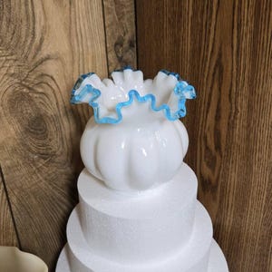 Fenton Aqua crest white glass vase ruffled 5.5 inches tall