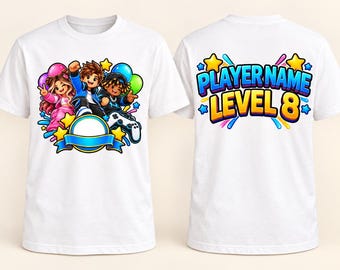 Personalized Gamer Avatar Birthday Shirt, Custom Name and Age Back Print Tee