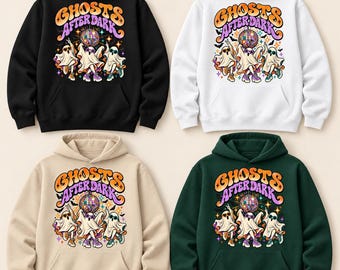 Halloween Graphic Sweatshirt, Spooky Ghost Skeleton Black Cat Raven Hoodie, Cozy Fall Pullover Gift