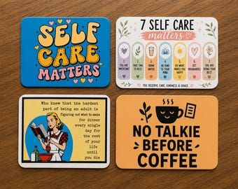 Funny Self-Care Fridge Magnets | Coffee, Adulting, Motivational Quotes (Set of 4)