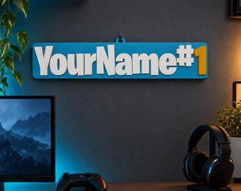 Personalized Gamer Name Sign, Custom 3D Printed Gaming Room Decor, Level Number Plaque, Kids Birthday Gift