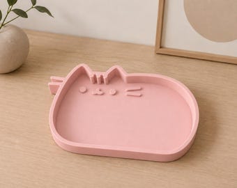 Kawaii Cat Tray for Keys and Jewelry, 3D Printed Trinket Dish, Desk Organizer