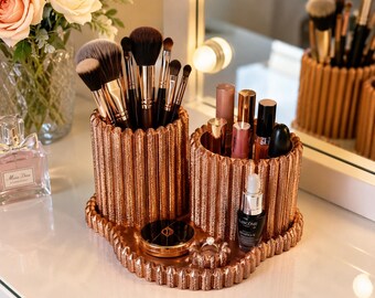 Fluted Makeup Organizer | 3D Printed Desk Organizer | Vanity Brush Holder | Pen & Pencil Holder | Cosmetic Storage | Office Desk Decor