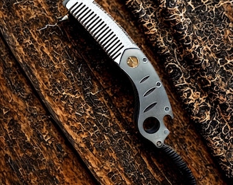 Personalized Stainless Steel Folding Comb: Keychain Bottle Opener Gift