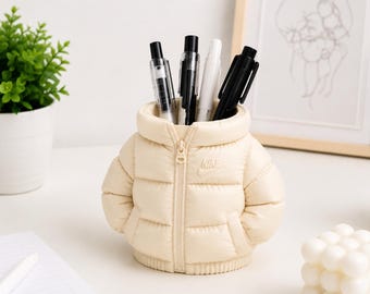 Puffer Jacket Pen Holder | 3D Printed Desk Organizer, Office Decor