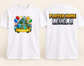 Personalized Pixel Adventure Birthday Shirt, Custom Gamer Tee with Name and Age on Back