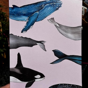 Whale art print | Acrylic ocean painting | Marine life wall decor