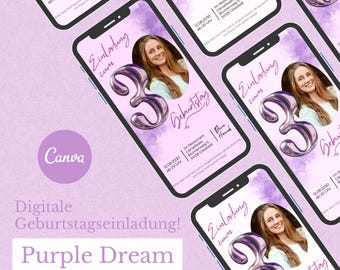 Whatsapp invitation | Digital birthday invitation | 30th birthday invitation | Canva invitation | Sendable image invitation | Purple template
