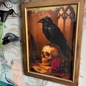 Framed Original Digital Art – A4 | Gothic Raven and Skull
