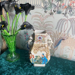 1960s Chinese Porcelain Vase – Hand Painted Elephant Handle Export Vase