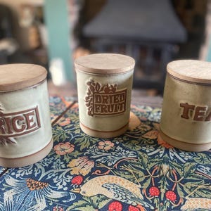 Mid Century Tremar Pottery Jar Set – Tea, Rice & Dried Fruit – 1970s Cornish Stoneware – Cottagecore Kitchen Storage – Rustic Decor