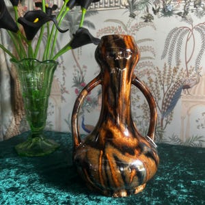 1960s Studio Pottery Vase – Leopard Glaze Two-Handled Ceramic