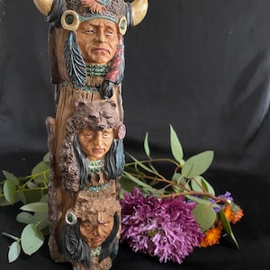 Native American-Inspired Resin Totem – Western Lodge Décor – Tribal Style Bust Sculpture – 12&quot; Tall