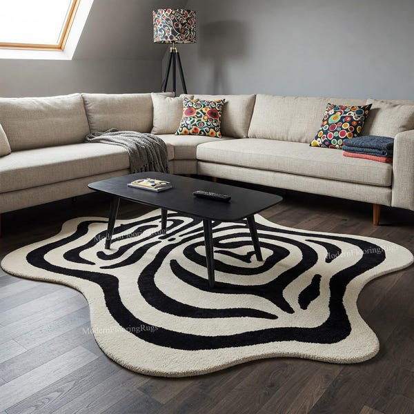 Alfombra de lana tejida a mano: diseño moderno en azul cielo liso