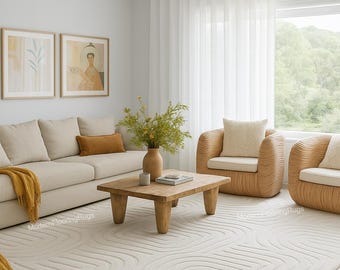 Hand-Tufted Wool Area Rug: Modern Minimalist White High-Low Pile