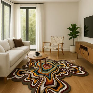 Irregular Shape Multicolor Rug Hand tufted Modern 100% Wool Area Rug for Bedroom, Living Room, Minimalist Rug, Personalized Gift, Unique Rug