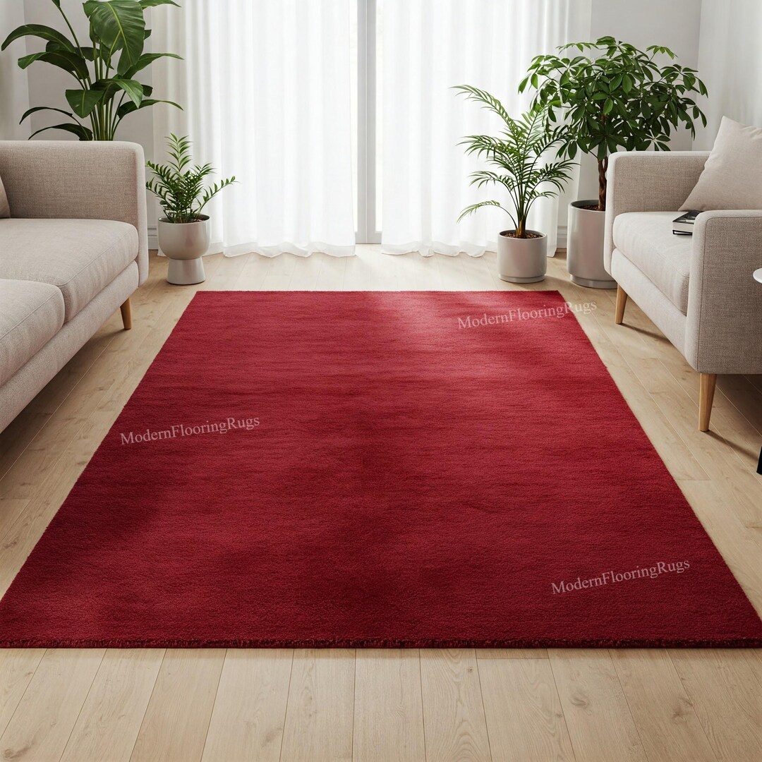 Hand-tufted Red Wool Rug: Modern Solid Area Rug - Etsy