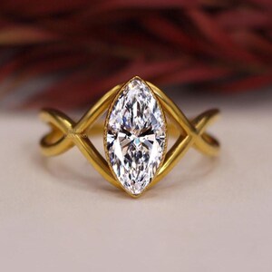 Marquise Diamond Ring | Moissanite Diamond Engagement Ring | Bypass Shank | 14K Gold | Split Shank Ring | Romantic Elegance | Gift for Her.