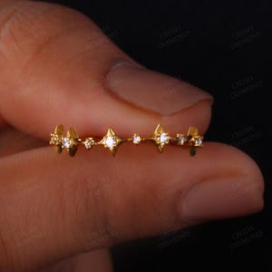 Celestial Diamond Band in 18K Gold / Starburst Stacking Ring / Dainty Gold Band / Unique Wedding Band / Boho Jewelry /  Unique Gift For Her.