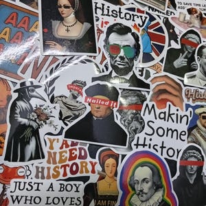 50pcs Funny History Sticker Pack | Vinyl Decals for Laptops, Guitars, Cars & More | Reusable Cartoon Doodle Stickers with Historical Themes