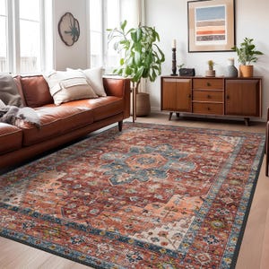 Teppich im traditionellen Stil, waschbarer dekorativer Teppich, Wollteppich im Antik-Look, Handgeknüpfter Teppich für Wohnzimmer Schlafzimmer