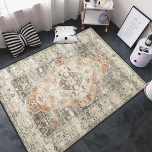 Teppich im traditionellen Stil, waschbarer dekorativer Teppich, Wollteppich im Antik-Look, Handgeknüpfter Teppich für Wohnzimmer Schlafzimmer
