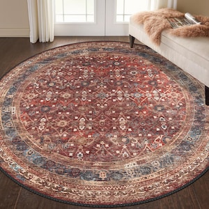 Runder Teppich im traditionellen Stil, waschbarer dekorativer runder Teppich im Antik-Look, türkischer, großflächiger Teppich, Teppich für Wohnzimmer