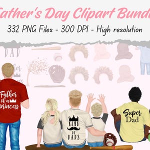 Father&#39;s Day Clipart Bundle, Custom Sitting Back Family Clipart, Dad, Son, Daughter Portrait PNG, Personalized Fathers Day Gift for Dad