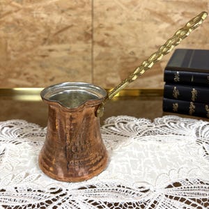 Vintage Hand Hammered Copper Coffee Pot with Brass Handle – Traditional Turkish Greek Cezve – Rustic Kitchen Decor