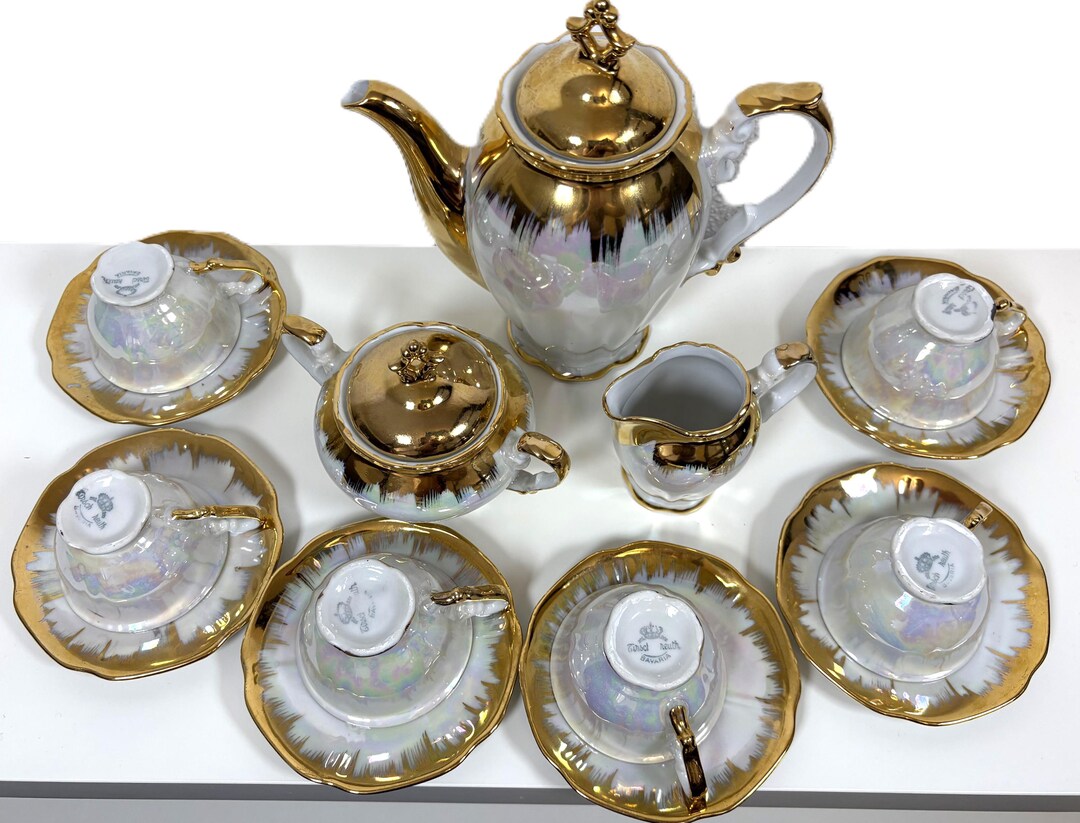 Vintage Bavarian Porcelain Tea Set, Lustreware & Gold Gilded ...