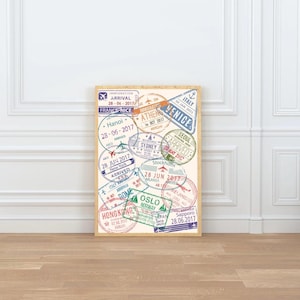 30x40 Weltreise Stempel Poster – “Passport Stamps” Collage | Digitaler Download |  Travel Art Print
